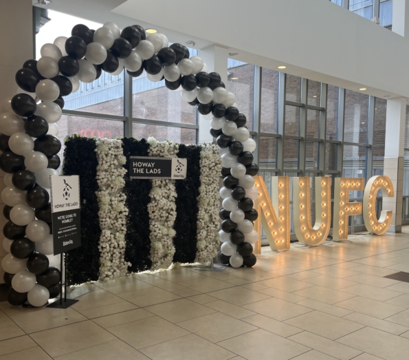 Carabao Cup NUFC Flower Wall inside Eldon Square, Newcastle
