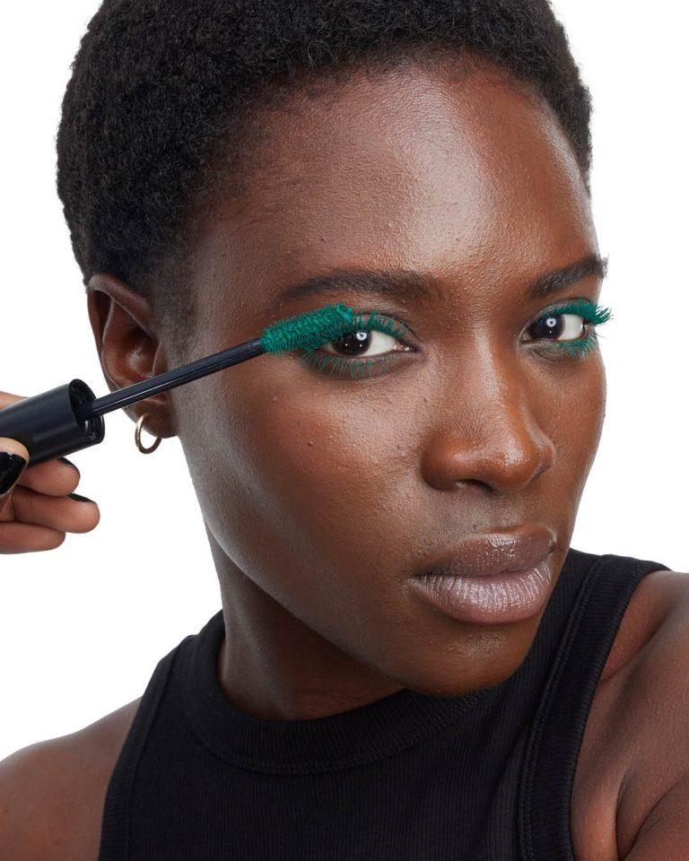 Model Wearing Green Mascara from Sephora Newcastle