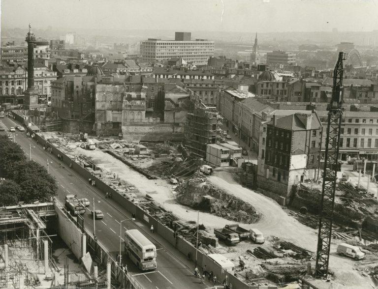 Early demolition and excavation works for the Eldon Square redevelopment, Newcastle upon Tyne, c.1973–1974.
